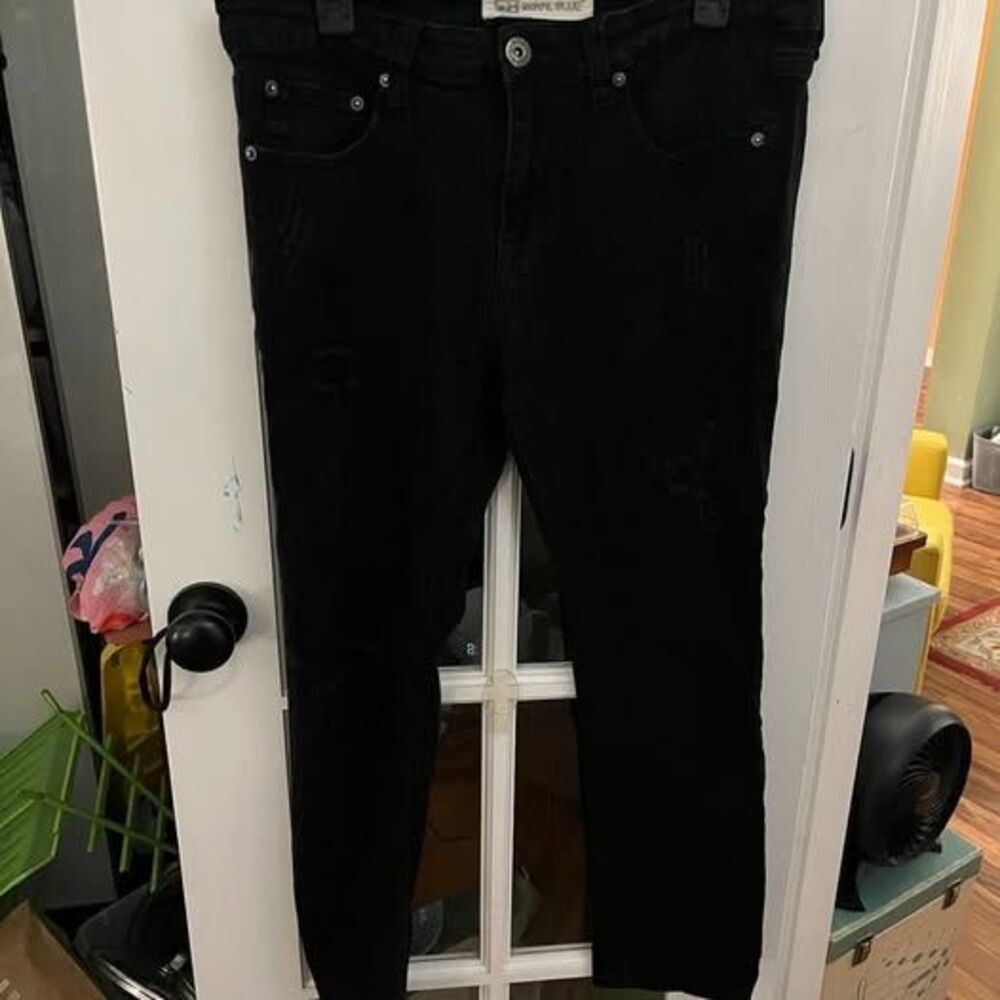 Royal Blue Black Distressed Jeans 34x30
